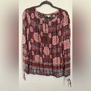 Lucky Brand Women's Red Paisley Pattern Long-Sleeve Blouse, Sz XL